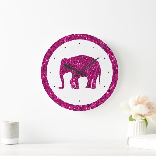 Glitterende hete roze Olifant nepglinters met wit Grote Klok (Huis)