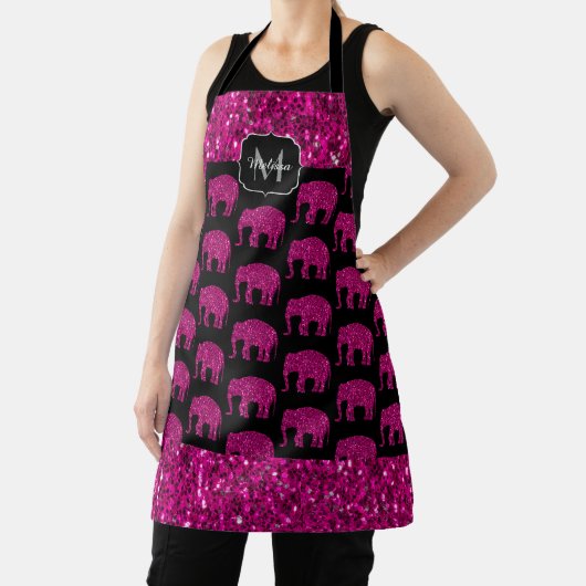 Glitterende hete roze Olifant nepglinters Monogram Schort (Insitu)