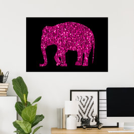 Glitterende hete roze Olifant nepglitters op zwart Poster