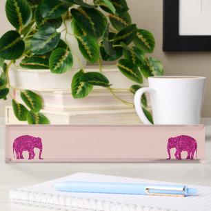 Glitterende hete roze Olifant nepsonzen roze rood Naambordje
