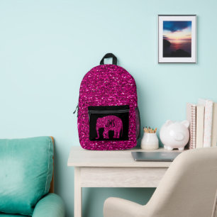 Glitterende hete roze Olifant Op maat gemaakte mon Bedrukte Rugzak