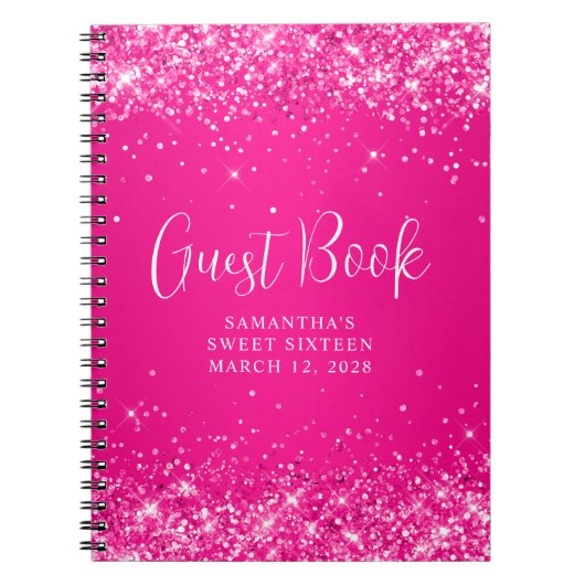 Glitterende hete roze ombre Sweet 16 gast Notitieboek (Voorkant)