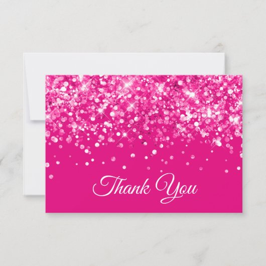 Glitterende hete roze Sweet 16 Bedankkaart (Voorkant)