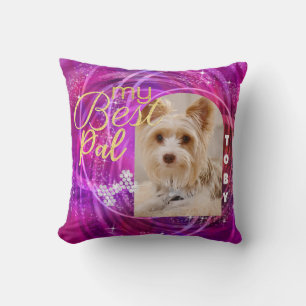 Glitterende huisdier hond foto mangenta kussen