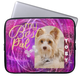Glitterende huisdier hond foto mangenta laptop sleeve