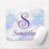 Glitterende Iridescente Regenboog Marmer Monogram Muismat (Met muis)