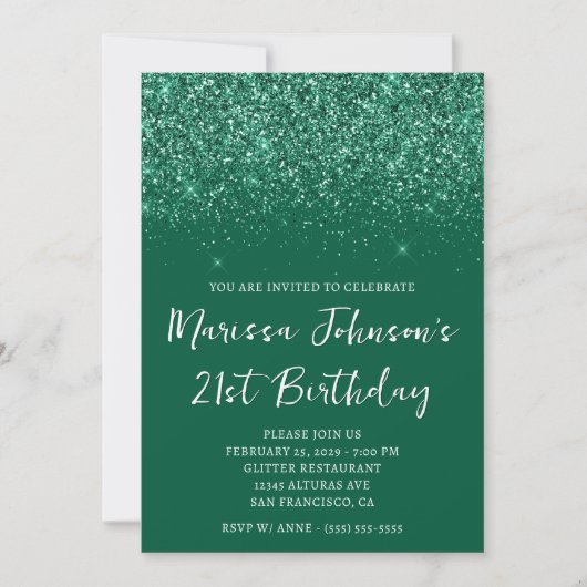 Glitterende Jager Groene 21e Verjaardag Kaart (Voorkant)