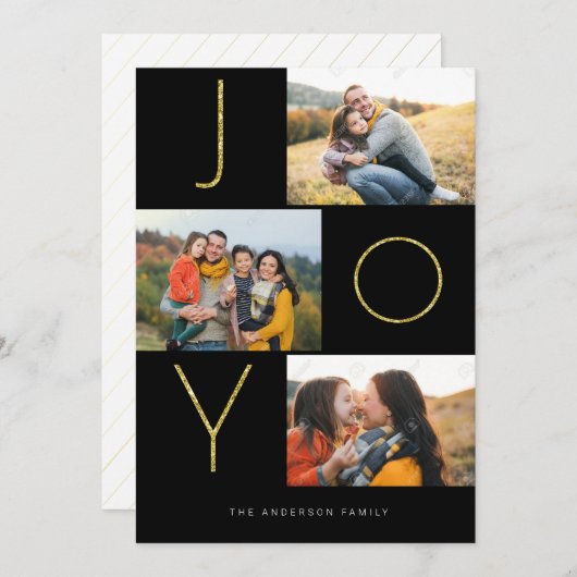 Glitterende JOY 4 Afbeelding Feestdagenkaart (Voorkant / Achterkant)