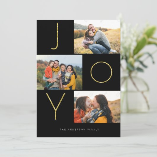 Glitterende JOY 4 Afbeelding Feestdagenkaart (Staand voorkant)