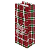 Glitterende Kerst Plaid Wijn Cadeautas (Achterkant Gekanteld)