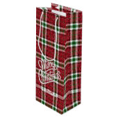 Glitterende Kerst Plaid Wijn Cadeautas (Voorkant Gekanteld)