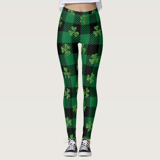 Glitterende Klaver Plaid  Leggings (Voorkant)