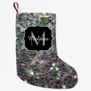 Glitterende kleurrijke zilveren mozaïek Monogram Kleine Kerstsok