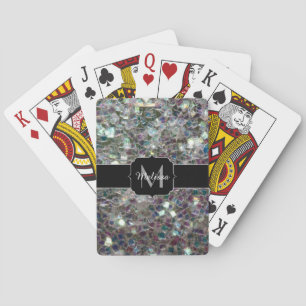 Glitterende kleurrijke zilveren mozaïek monogram speelkaarten