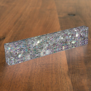 Glitterende kleurrijke zilveren mozaïek naambordje