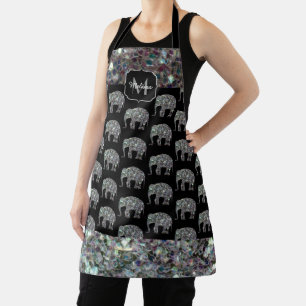 Glitterende kleurrijke zilveren mozaïek Olifant Mo Schort