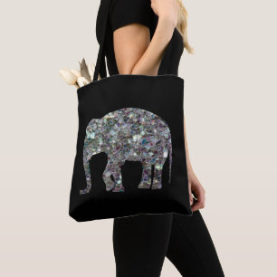 Glitterende kleurrijke zilveren mozaïek Olifant op Tote Bag