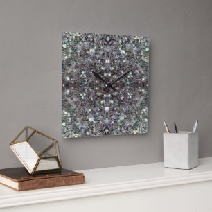 Glitterende kleurrijke zilveren mozaïek v4 - Manda Vierkante Klok
