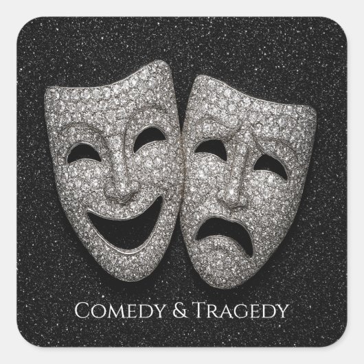 Glitterende Komedie & Tragedie Drama Masker Vierkante Sticker (Voorkant)
