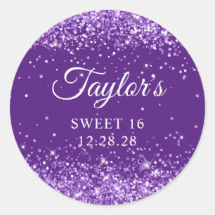 Glitterende Koninklijke Paarse Sweet 16 Ronde Sticker