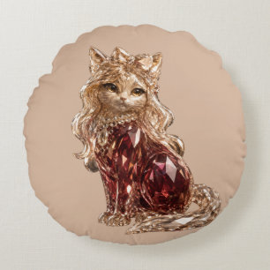 Glitterende Kristal Cute Kat Goud Roze Rond Kussen