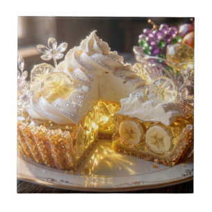Glitterende Kristallen Banaan Cream Taart Tegeltje