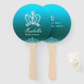 Glitterende Kroon Aqua Handwaaier (Voorkant en achterkant)