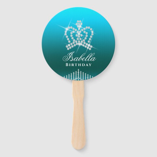Glitterende Kroon Aqua Handwaaier (Voorkant)