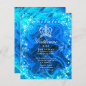 Glitterende Kroon Gradiënt Aqua Uitnodiging (Voorkant / Achterkant)