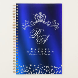 Glitterende kroon monogram blauw planner