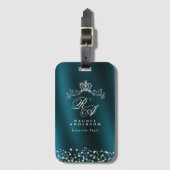 Glitterende kroon monogram groen bagagelabel (Voorkant (verticaal))