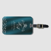 Glitterende kroon monogram groen bagagelabel (Voorkant (horizontaal))