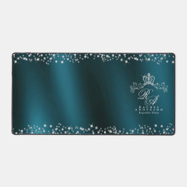 Glitterende kroon monogram groen bureaumat