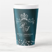 Glitterende kroon monogram groen latte mok (Voorkant)
