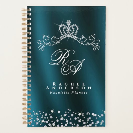 Glitterende kroon monogram groen planner (Voorkant)