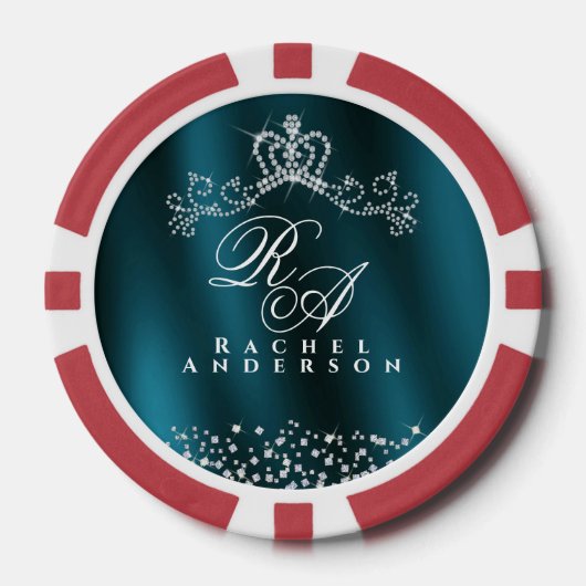 Glitterende kroon monogram groen poker chips (Voorkant)
