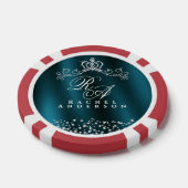 Glitterende kroon monogram groen poker chips (Enkel)