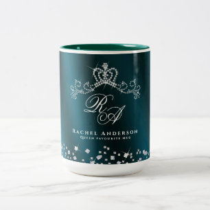Glitterende kroon monogram groen tweekleurige koffiemok