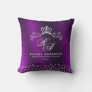 Glitterende Kroon Monogram Magenta Kussen