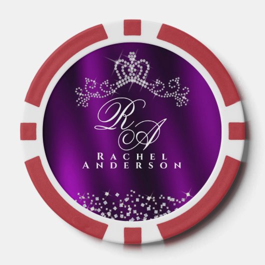 Glitterende Kroon Monogram Magenta Poker Chips (Voorkant)