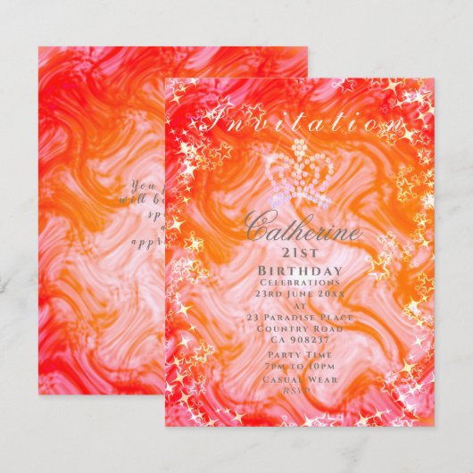 Glitterende kroongradiënt Oranje perzikuitnodiging Kaart (Voorkant / Achterkant)