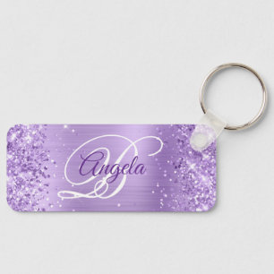 Glitterende lavendel folie fancy monogram sleutelhanger
