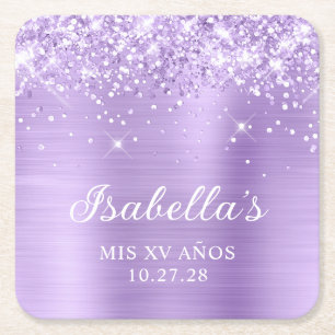 Glitterende lavendel folie Mis XV Años Kartonnen Onderzetters
