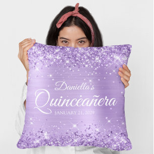 Glitterende lavendel folie Quinceañera Kussen