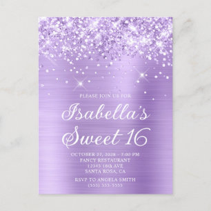 Glitterende lavendel folie Sweet 16 foto Uitnodiging Briefkaart