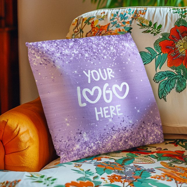 Glitterende lavendel nepfolie bedrijfslogo kussen (Glittery Lavender Faux Foil Business Logo Throw Pillow)