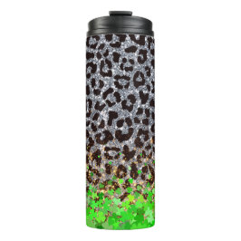 Glitterende Leopard Print met Shamrock Overlay Thermosbeker