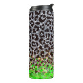 Glitterende Leopard Print met Shamrock Overlay Thermosbeker (Gedraaid links)