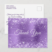 Glitterende Licht Paarse Sweet 16 Dankjewel Briefkaart (Voorkant / Achterkant)