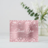 Glitterende Licht Roze Folie Baby Shower Dankjewel Briefkaart (Staand voorkant)